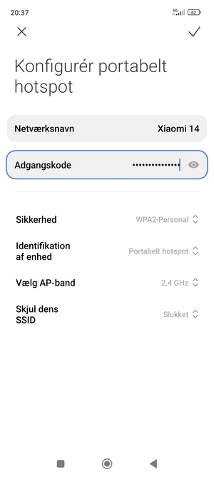 Indtast en Wi-Fi-hotspot adgangskode på minimum 8 tegn og vælg OK