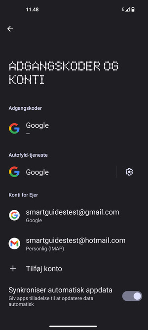 Vælg din Google konto