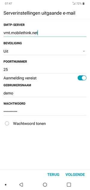 Voer Uitgaand serveradres in