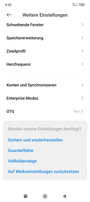 Scrollen Sie und wählen Sie Konten und Synchronisieren