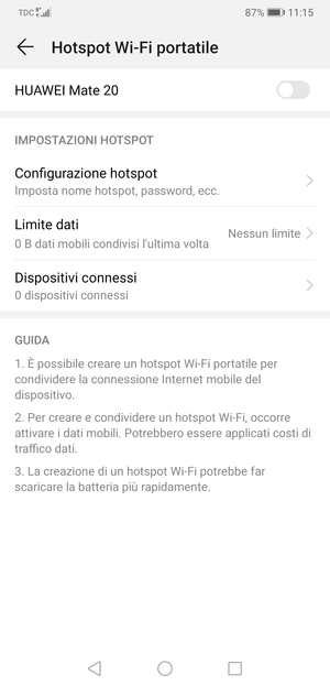 Seleziona Configurazione hotspot