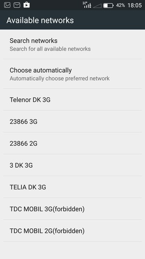 Select a network operator from the list