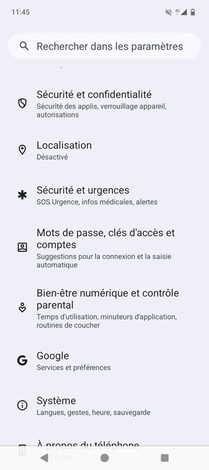 Faites défiler et sélectionnez Sécurité et confidentialité