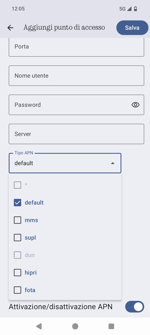 Assicurati che default sia selezionato