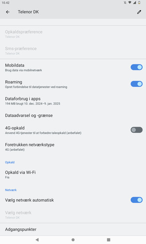 Slå Roaming til eller fra