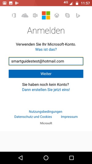 Geben Sie Ihre Hotmail Adresse ein und wählen Sie Weiter