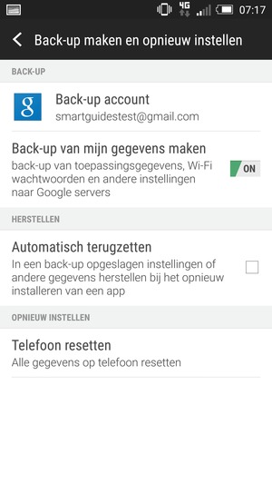 Selecteer Back-up account