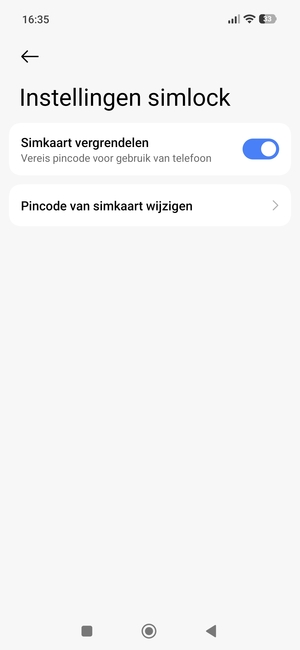 Selecteer Pincode simkaart wijzigen