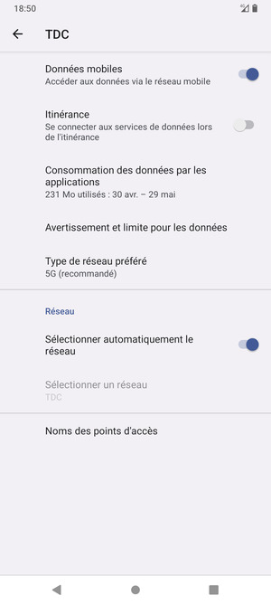 Désactiver Sélectionner automatiquement le reseau