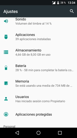 Desplácese y seleccione Batería