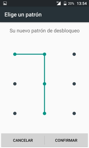 Dibuje de nuevo el patrón de desbloqueo y seleccione CONFIRMAR