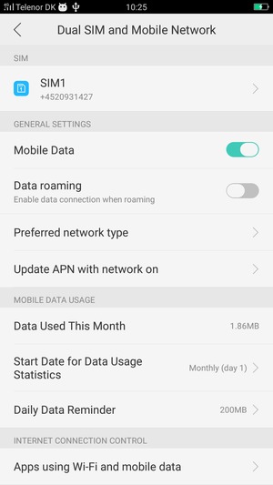 Select SIM1 or SIM2