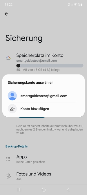 Wählen Sie Ihr Sicherungskonto