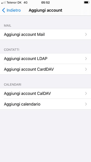 Seleziona Aggiungi account Mail