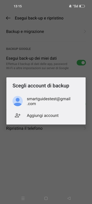 Seleziona il tuo account di backup