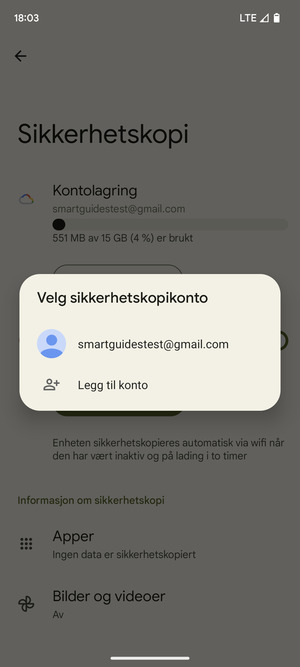 Velg sikkerhetskopi-kontoen din