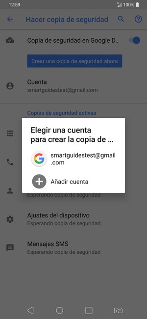 Seleccione su cuenta de copia de seguridad