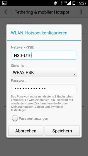 Geben Sie ein Passwort mit mindestens 8 Zeichen ein und wählen Sie Speichern