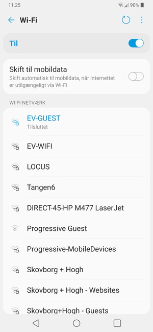 Du er nu tilsluttet Wi-Fi netværket