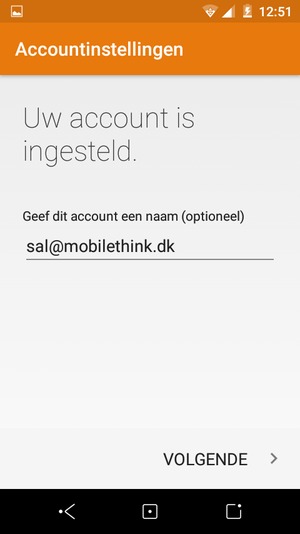 Geef uw account een naam en selecteer VOLGENDE