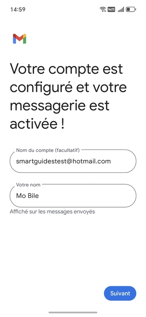 Donnez un nom à votre compte et saisissez votre nom. Sélectionnez Suivant