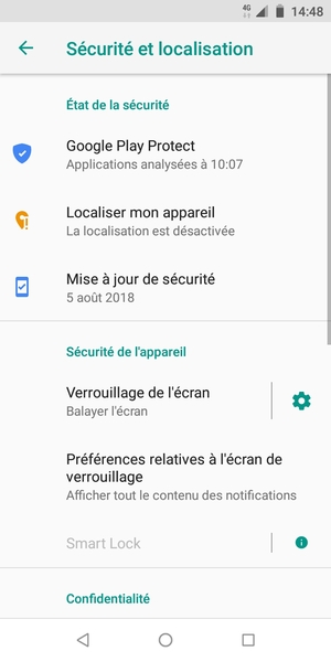Sélectionnez Verrouillage de l'ecran