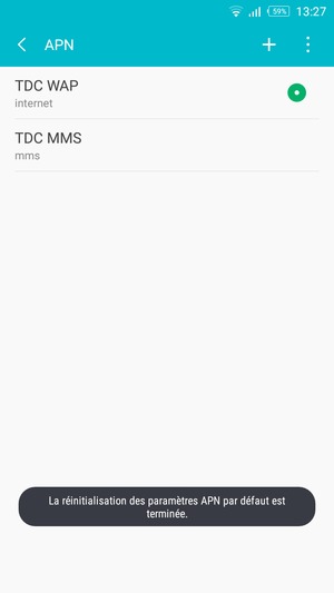 Votre téléphone va être réinitialisé avec les paramètres Internet et MMS par défaut