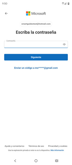 Introduzca su contraseña y seleccione Siguiente