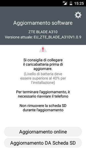 Seleziona Aggiornamento online