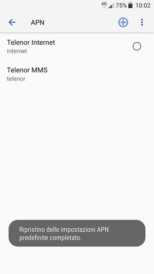 Le impostazioni del tuo telefono saranno ripristinate secondo le impostazioni internet e MMS predefinite