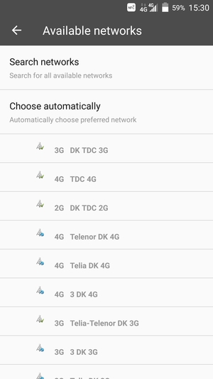 Select a network operator from the list