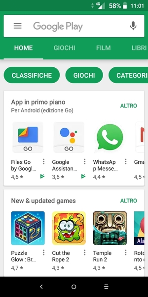 Seleziona la barra di ricerca
