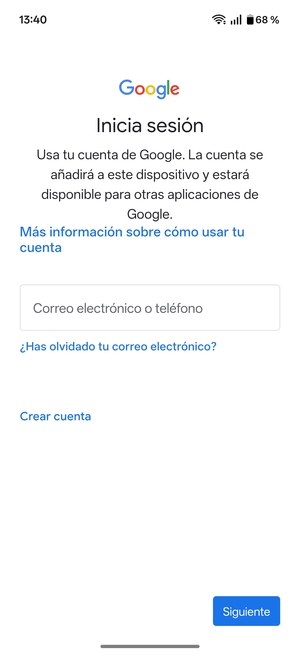 Introduzca su dirección de Gmail y seleccione Siguiente