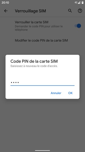 Veuillez confirmer votre nouveau code PIN de la carte SIM et sélectionner OK