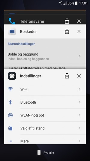 Vælg Ryd alle for at lukke alle åbne apps