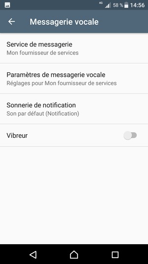 Sélectionnez Paramètres de messagerie vocale