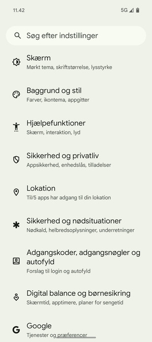 Scroll til og vælg Sikkerhed og privatliv