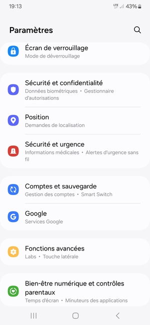 Faites défiler et sélectionnez Comptes et sauvegarde