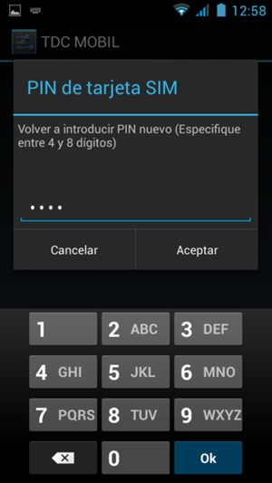 Confirme su nuevo PIN de tarjeta SIM y seleccione Aceptar