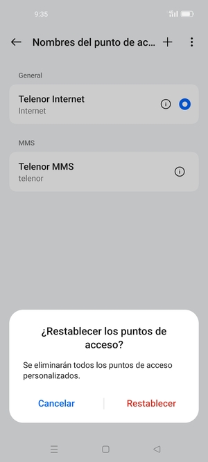 Seleccione Restablecer