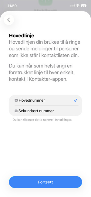 Velg ønsket alternativ og velg Fortsett
