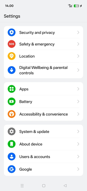 Scroll to and select Security and privacy