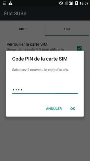 Veuillez confirmer votre nouveau code PIN de la carte SIM et sélectionner OK