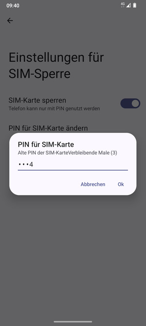 Geben Sie Ihre Alte PIN der SIM-Karte ein und wählen Sie Ok