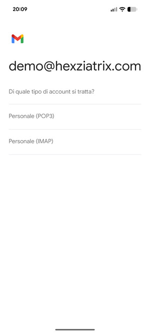 Seleziona Personale (POP3) o Personale (IMAP)