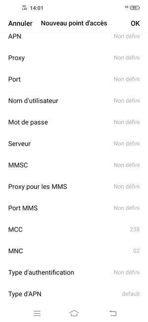 Faites défiler vers le bas et saisissez les informations Internet