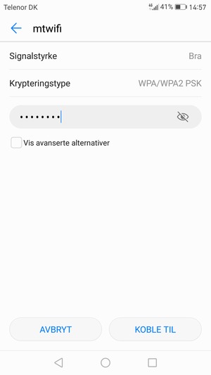 Skriv inn Wi-Fi-passord og velg KOBLE TIL