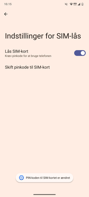 Din PIN-kode til SIM-kort er nu ændret