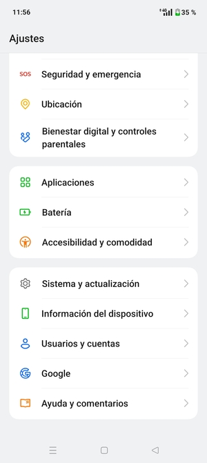Desplácese y seleccione Usuarios y cuentas