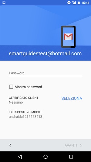 Inserisci la tua password e seleziona AVANTI